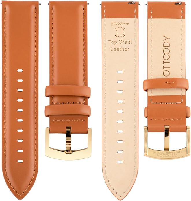 OTTOODY Leather Watch Bands Quick Release, Elegant Top Grain Leather Watch Straps for Men & Women, Choice of Color & Width - 18mm, 19mm, 20mm, 21mm or 22mm Wristbands Bracelet for Watch & Smartwatch