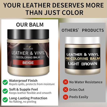 Leather Recoloring Balm with 100ml Mink Oil, Beige Leather Repair Kit and Scratch Remover for Furniture, Car Seats, Sofas, Dye & Restorer for Couches, Vinyl, PU, Faux