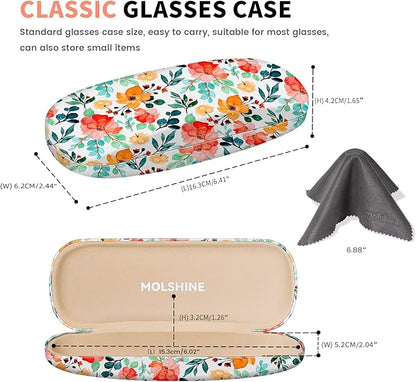 molshine Hard Shell PU Leather Glasses Case,Travel Portable Eyeglass Case for Men Women Girl Travel Study Work