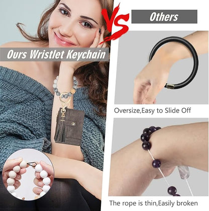 KNGITRYI Wallet Keychain Wristlet for Women,Slim RFID Credit Card Holder Purse Tassel Keychain Bangle Key Ring for Men Women