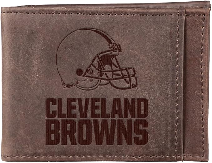 Team Sports America NFL Cleveland Browns Front Pocket Slim Wallet for Men | Minimalist Leather RFID Blocking Bifold Card Holder with Money Clip | Officially Licensed Stamped Logo