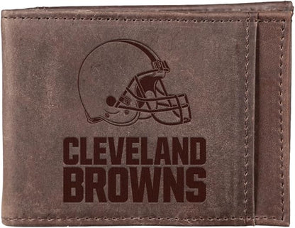 Team Sports America NFL Cleveland Browns Front Pocket Slim Wallet for Men | Minimalist Leather RFID Blocking Bifold Card Holder with Money Clip | Officially Licensed Stamped Logo