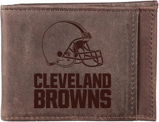 Team Sports America NFL Cleveland Browns Front Pocket Slim Wallet for Men | Minimalist Leather RFID Blocking Bifold Card Holder with Money Clip | Officially Licensed Stamped Logo
