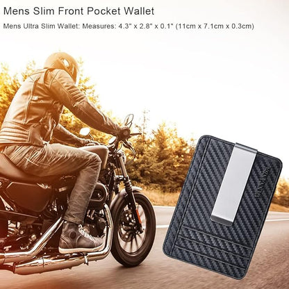 VANNANBA Money Clip Slim Front Pocket Wallet Carbon Fiber RFID Blocking Minimalist ID Card Holder for Men Women(Carbon Black)