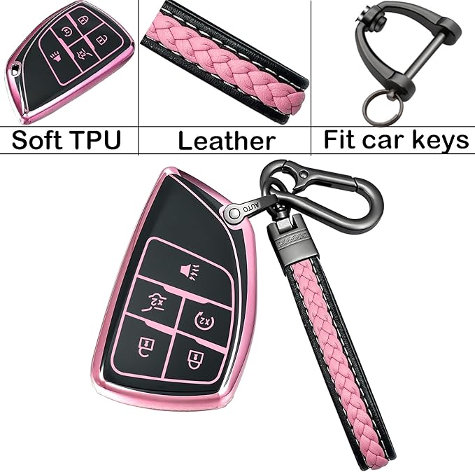 for Chevrolet Key fob Cover TPU Protective Key case,Compatible with 2023 2024 2025 GMC Silverado 1500 Sierra,2500HD 3500HD, Silicone ect Remote Smart Key (Pink)