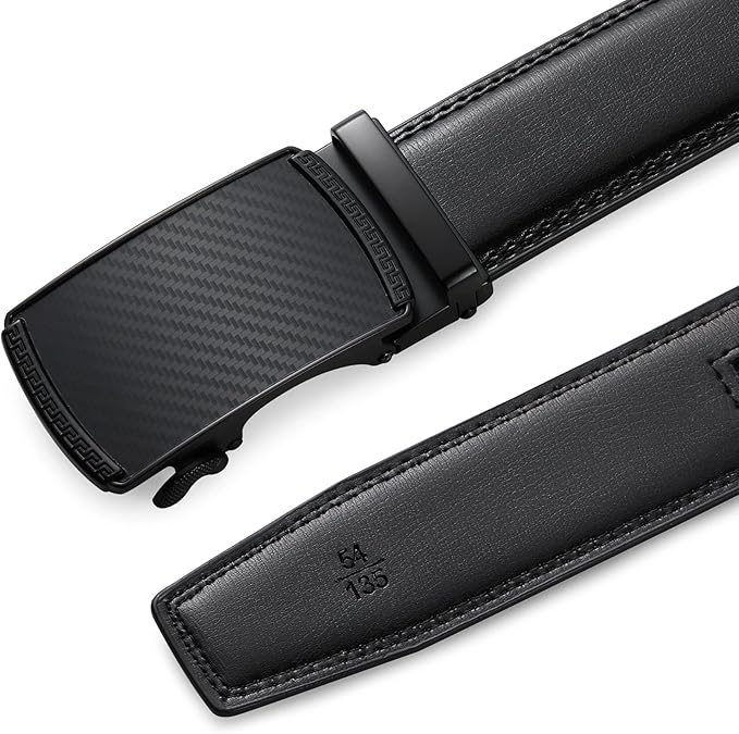 SENDEFN Men's Leather Belt Automatic Ratchet Buckle Slide Belt for Dress Casual Trim to Fit with Gift Box