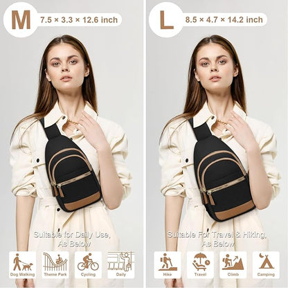 Capolo Sling Bag for Women Men Waterproof Crossbody Bags for Women Trendy Casual Fanny Pack with Convertible Shoulder Strap Chest Bag for Travel Hiking(Black, Large)