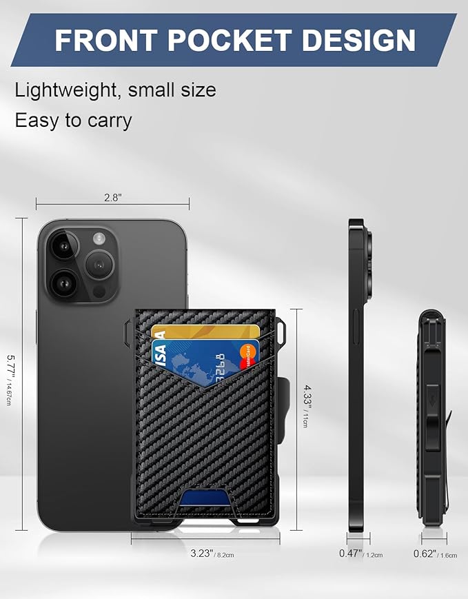 GHUKY Wallet for Men, Minimalist Slim Mens Wallet with Money Clip, RFID Blocking Smart Pop Up Card Wallet with ID Window, Compact Bifold Wallet, Metal Aluminum Credit Card Holder