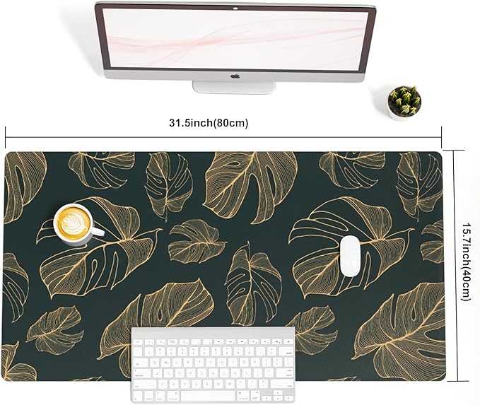 Colorful Star Large Mouse Pad, Monstera Leaves Waterproof Office Desk Mat, Non-Slip Gaming Mouse Pad, XXL PC Laptop Protector Pads, PU Leather Desk Writing Pads for Office Home, 31.5" x 15.7"