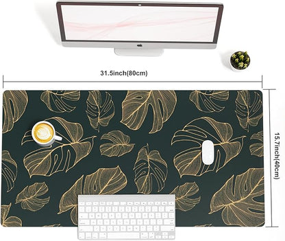 Colorful Star Large Mouse Pad, Monstera Leaves Waterproof Office Desk Mat, Non-Slip Gaming Mouse Pad, XXL PC Laptop Protector Pads, PU Leather Desk Writing Pads for Office Home, 31.5" x 15.7"