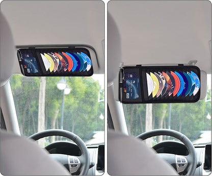 Car CD Case Holder, Wisdompro Vehicle Sun Visor Organizer for Cars with 12 DVD Storage Sleeves, 1 Mesh Pocket, 1 Pen Holder and Elastic Strap, Black