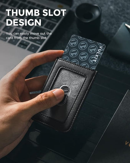 VULKIT ID Badge Holder with Lanyard for Women and Men Vertical Leather Badge Holder with Clear ID Window Card Holder Slot and Money Pocket Black