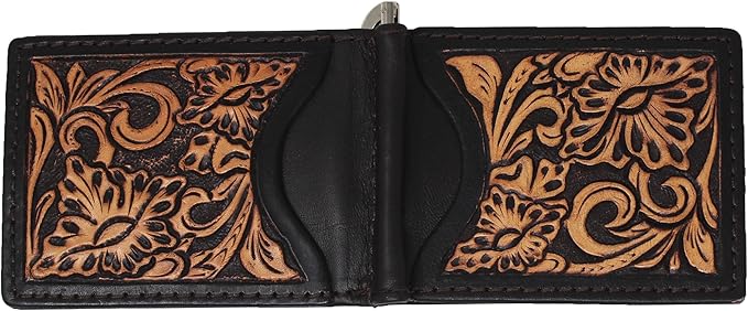 CHALLENGER Men's Western Antique Floral Tooled Slim Money Clip Minimalist Wallet 18RTW86M