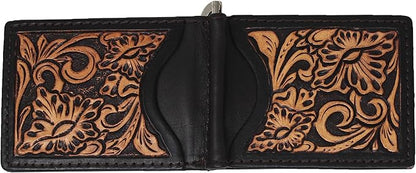 CHALLENGER Men's Western Antique Floral Tooled Slim Money Clip Minimalist Wallet 18RTW86M