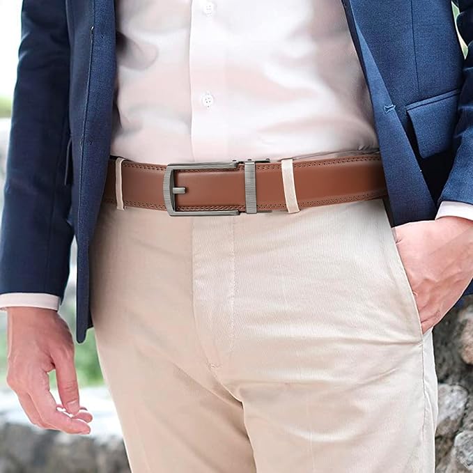 SENDEFN Men's Leather Dress Casual Belt 1 3/8" Automatic Adjustable Click Buckle Belts with Gift Box