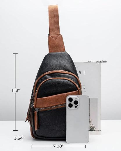 Alldaily Large Sling Bag for Women Crossbody Purse Leather Fashionable Trendy Chest Bag for Travel, Fanny Pack (Brown&Black)