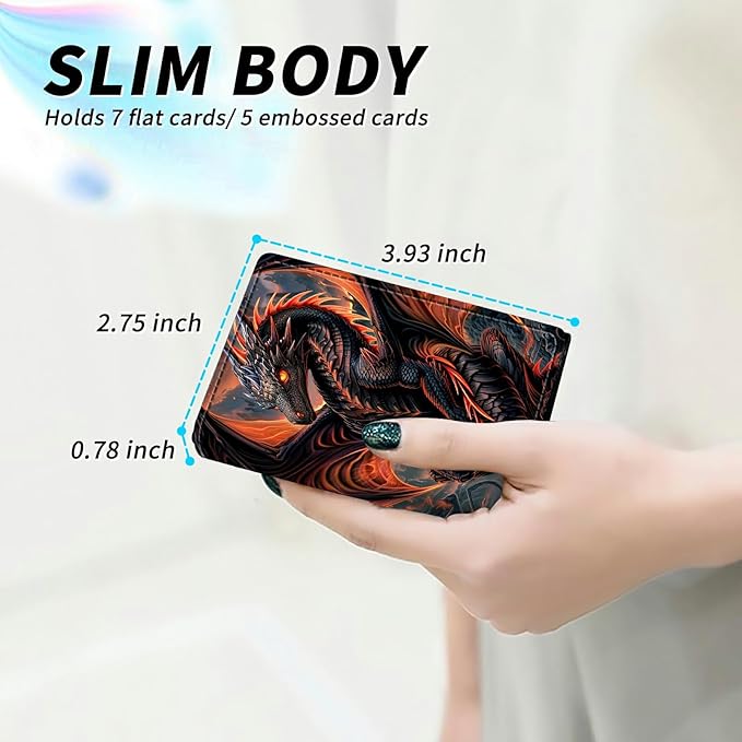 Red Dragon Minimalist Wallet for Men, Pop Up Card Case Wallet for Women, PU Leather Automatic Credit Card Holder Metal Money Clip Wallet RFID Blocking Bifold Pocket Wallet