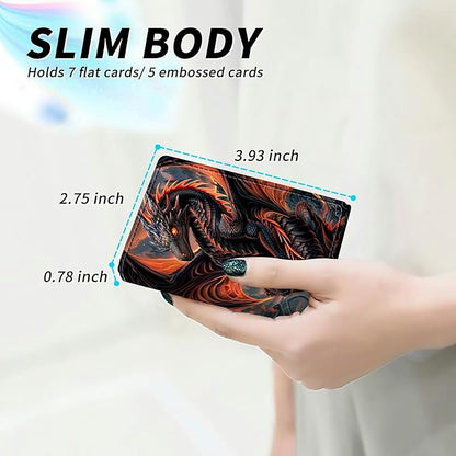 Red Dragon Minimalist Wallet for Men, Pop Up Card Case Wallet for Women, PU Leather Automatic Credit Card Holder Metal Money Clip Wallet RFID Blocking Bifold Pocket Wallet