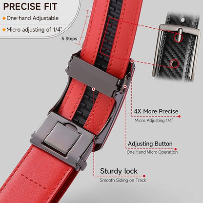 GAEKEAO Ratchet Belts for Men Dress Casual 1 3/12" Adjustable Genuine Leather Slide Buckle Designer Belt with Box Trim to Fit
