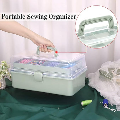 Tackle Box, 16-Inch Extra Large Art Storage Box with 3-Layer Folding Trays, Multipurpose Craft Organizers and Storage w/ Adjustable Dividers, Portable Tool Box for Sewing Supplies,Medicine &Cosmetics