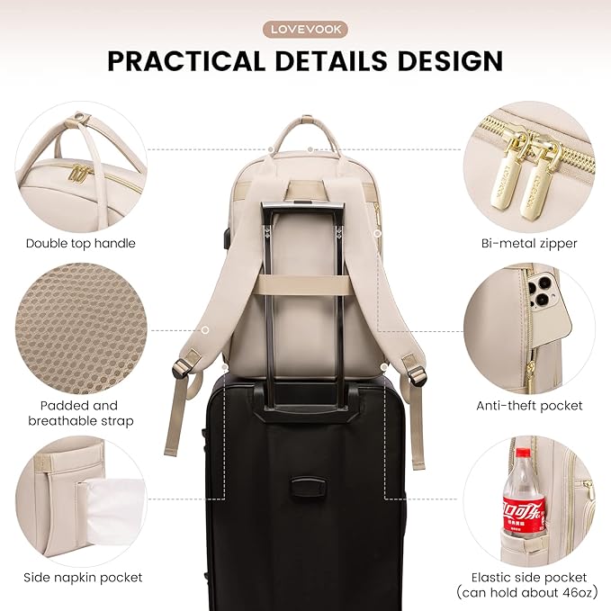 LOVEVOOK Laptop Backpack for Women, Water Resistant Travel Work Backpacks Purse Stylish College Business Teacher Nurse Computer Bag with USB Charging Port, Fits 15.6" Laptop