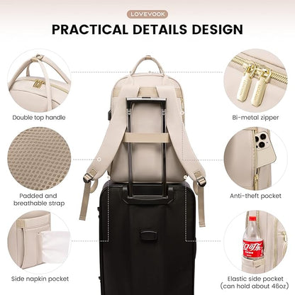 LOVEVOOK Laptop Backpack for Women, Water Resistant Travel Work Backpacks Purse Stylish College Business Teacher Nurse Computer Bag with USB Charging Port, Fits 15.6" Laptop