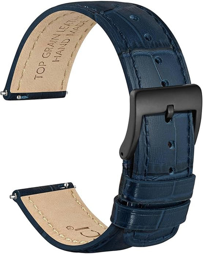 WOCCI Watch Bands, Top Grain Leather, Embossed Alligator Grain, Quick Release, Band Width 18mm 20mm 22mm