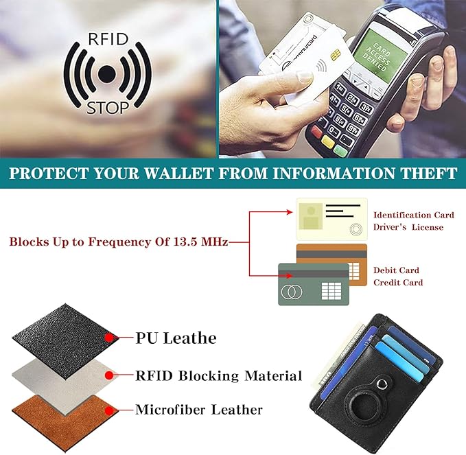 Slim Minimalist Wallet PU Genuine Leather Carbon Fiber RFID Blocking Front Pocket Wallet for Men Women Lightweight Credit Card Holder