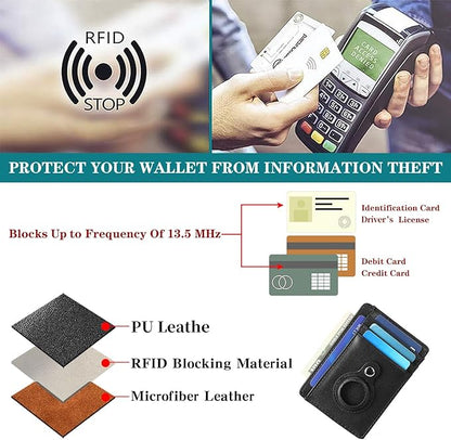 Slim Minimalist Wallet PU Genuine Leather Carbon Fiber RFID Blocking Front Pocket Wallet for Men Women Lightweight Credit Card Holder
