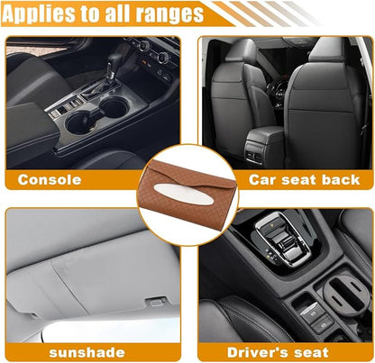 Car Tissue Holder, PU Leather Auto Napkin Holder for Visor & Backseat, Automotive Mask Organizer Case to Keep Vehicle Tidy, Universal Interior Accessories for Sedan Truck SUV (Brown)