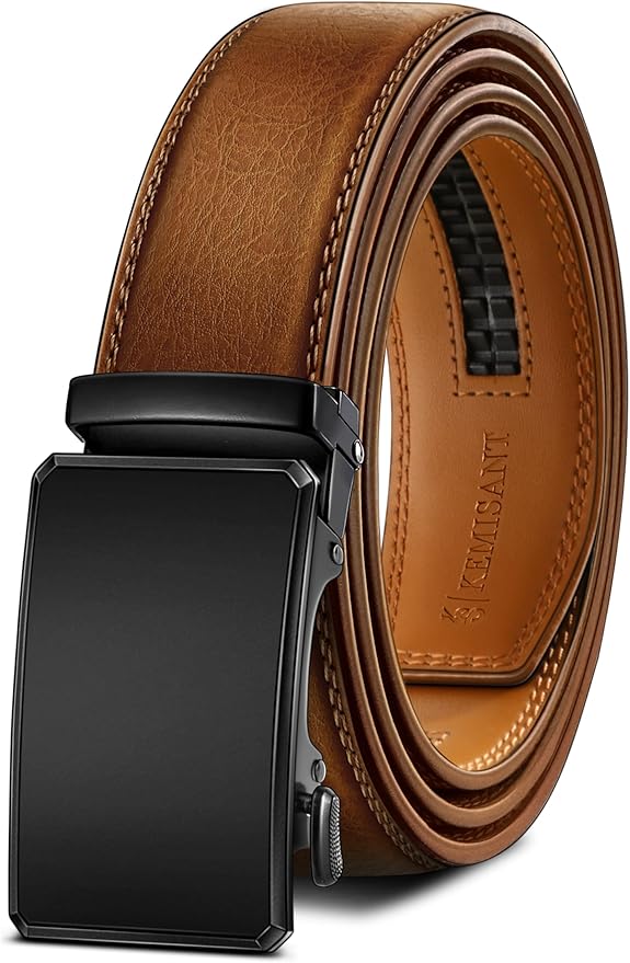 KEMISANT Men Belt Ratchet Click Belt Genuine Leather Adjustable For Men Golf Dress Casual Jeans 1 3/8-Cut For Fit