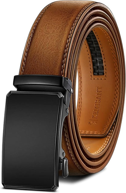 KEMISANT Men Belt Ratchet Click Belt Genuine Leather Adjustable For Men Golf Dress Casual Jeans 1 3/8-Cut For Fit