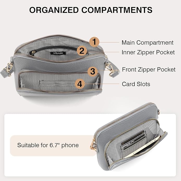 Marvolia Crossbody Bag for Women - PU Leather Shoulder Bag Trendy Small Crossbody Purse Bag for Travel Work Party