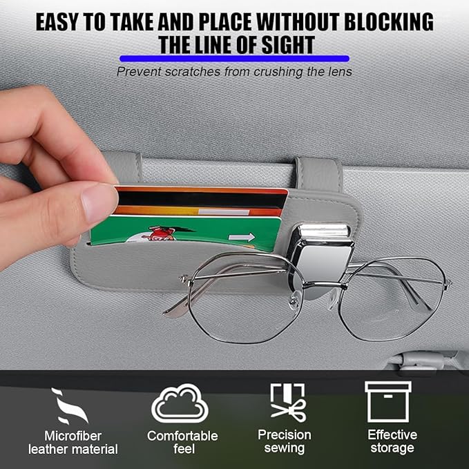 Zpana Car Sun Visor Organizer, Leather Vehicle Storage Glasses Pocket Ticket Clip, Automotive Interior Sunglasses Cards Pouch Case Bag Holder Accessories, Universal for SUV, Sedan, Truck (Gray)