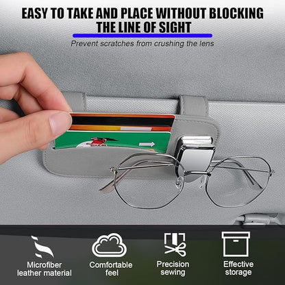 Zpana Car Sun Visor Organizer, Leather Vehicle Storage Glasses Pocket Ticket Clip, Automotive Interior Sunglasses Cards Pouch Case Bag Holder Accessories, Universal for SUV, Sedan, Truck (Gray)