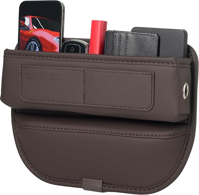 Car Seat Gap Filler Organizer with Charging Hole, In Between Car Seat Catcher for Car, Truck, SUV, Premium PU Leather Interior Accessories, Console Organizer for Phone, Keys and Small Items – Brown