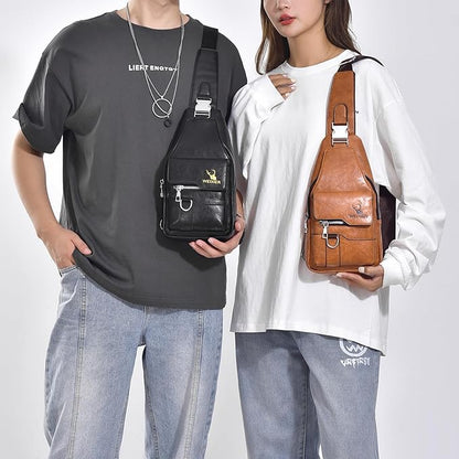 ANPTER Sling Bag for Men Crossbody Chest Bag,PU leather Over the Shoulder Purse Cross Body Sling Backpack for Travel