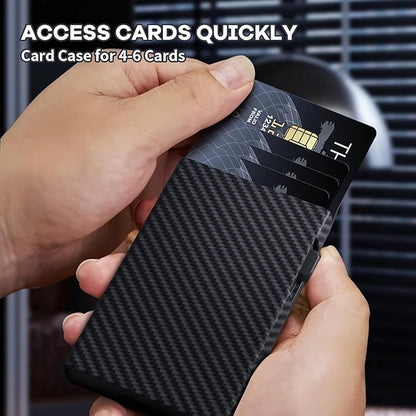 Wallet for Men, Gift Boxed Slim Minimalist Wallet for Men with Money Clip and Genuine Leather Slots RFID Blocking Pop Up Metal Aluminum Smart Wallet Card Case (Carbon Fibre Black)
