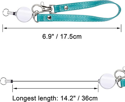 Wisdompro Badge Holder with Wrist Lanyard, 2-Sided PU Leather ID Card Holder Wallet Case with Wristlet Strap and Retractable Reel, Easy Swipe for Work, School, Metro and Access Card - Teal