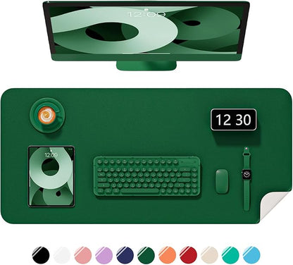 Desk Pad, 30" x 14" PU Leather Non-Slip Desk Mat Large Mouse Pad for Desktop, Waterproof Laptop Computer Writing Mat for Office, Home, Work, Gaming, Dark Green