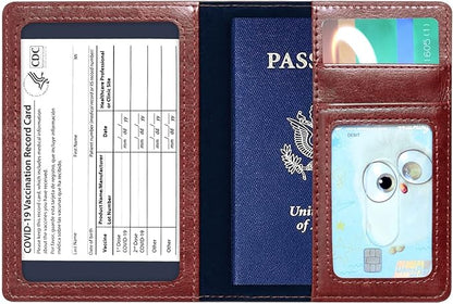 Passport Holder Cover Wallet Case RFID Blocking Leather Card Slot Travel Accessories Documents Organizer Protector for Women Men, Brown
