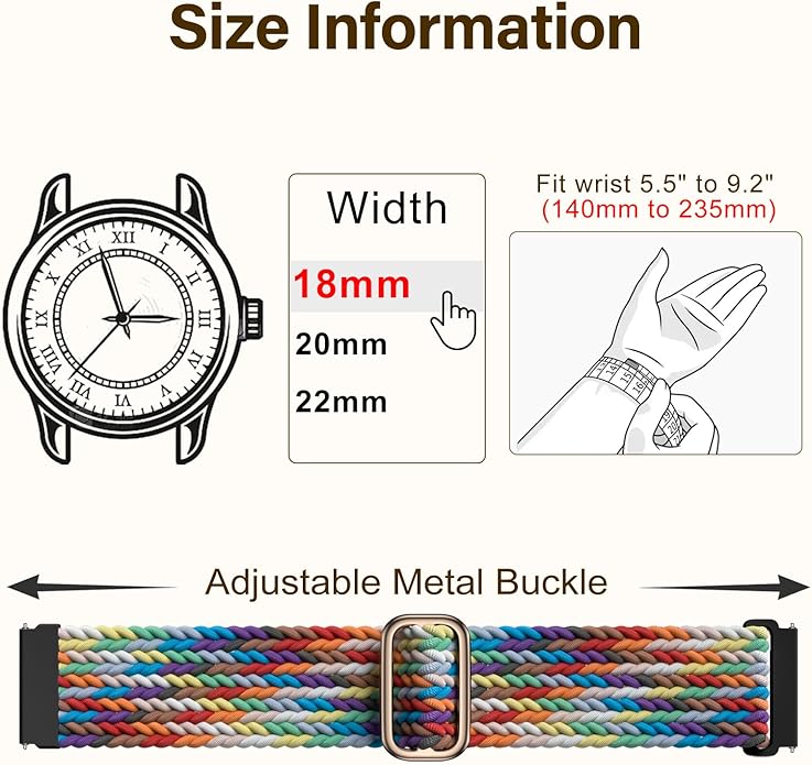 SNBLK 3 Pack 18mm 20mm 22mm Braided Watch Band Compatible with Garmin Vivoactive 5 Watch Bands/Vivoactive 6/3/4s, Quick Release Adjustable Elastic Nylon Loop Strap for Venu 3S/2S/Venu 3/2 Women Men