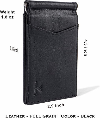 YBONNE Mens Slim Wallet with Money Clip Front Pocket RFID Blocking Thin Bifold Leather Card Holder Minimalist Mini Billfold