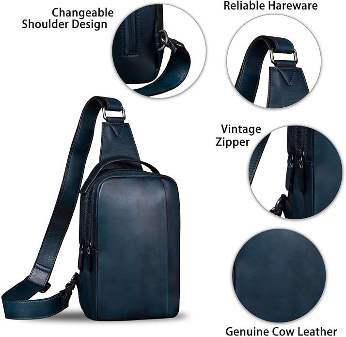 Genuine Leather Sling Bag for Men and Women Vintage Real Leather Sling Backpack Shoulder Crossbody Bags Chest Purse