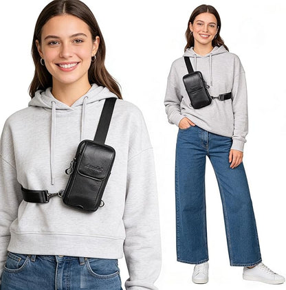 Small Crossbody Bag for Men Women - Genuine Leather Mini Sling Bag with Charging Port