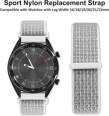 WOCCI 22mm Adjustable Nylon Watch Band, Quick Release Sport Loop Strap (White/Gray)