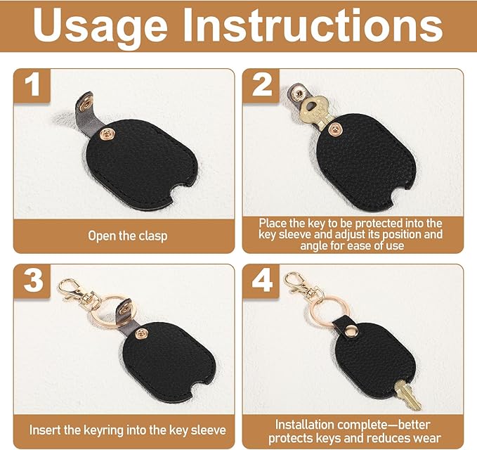 Tucnoeu 4 Pcs Leather Car Key Sleeves, Car Key Fob Cover, Replacement Leather Protector Auto House Covers for Cars Keys, Broken Keys Protector