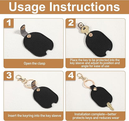 Tucnoeu 4 Pcs Leather Car Key Sleeves, Car Key Fob Cover, Replacement Leather Protector Auto House Covers for Cars Keys, Broken Keys Protector