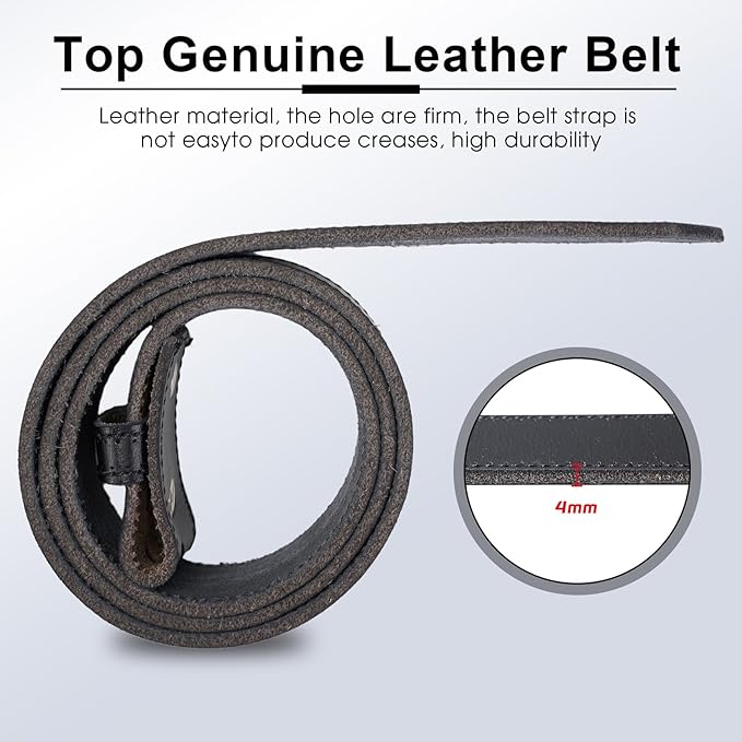 HJones Western Belts for Men without Buckle,Cowboy Belt Buckles for Men,1.5" Wide Genuine Leather Belt No Buckle