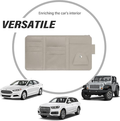 Car Visor Organizer with Sunglass Holder,Multi-Functional Car Sun Visor Organizer with Zipper for Cards,Money,Tickets,Leather Interior Accessories (Gray)